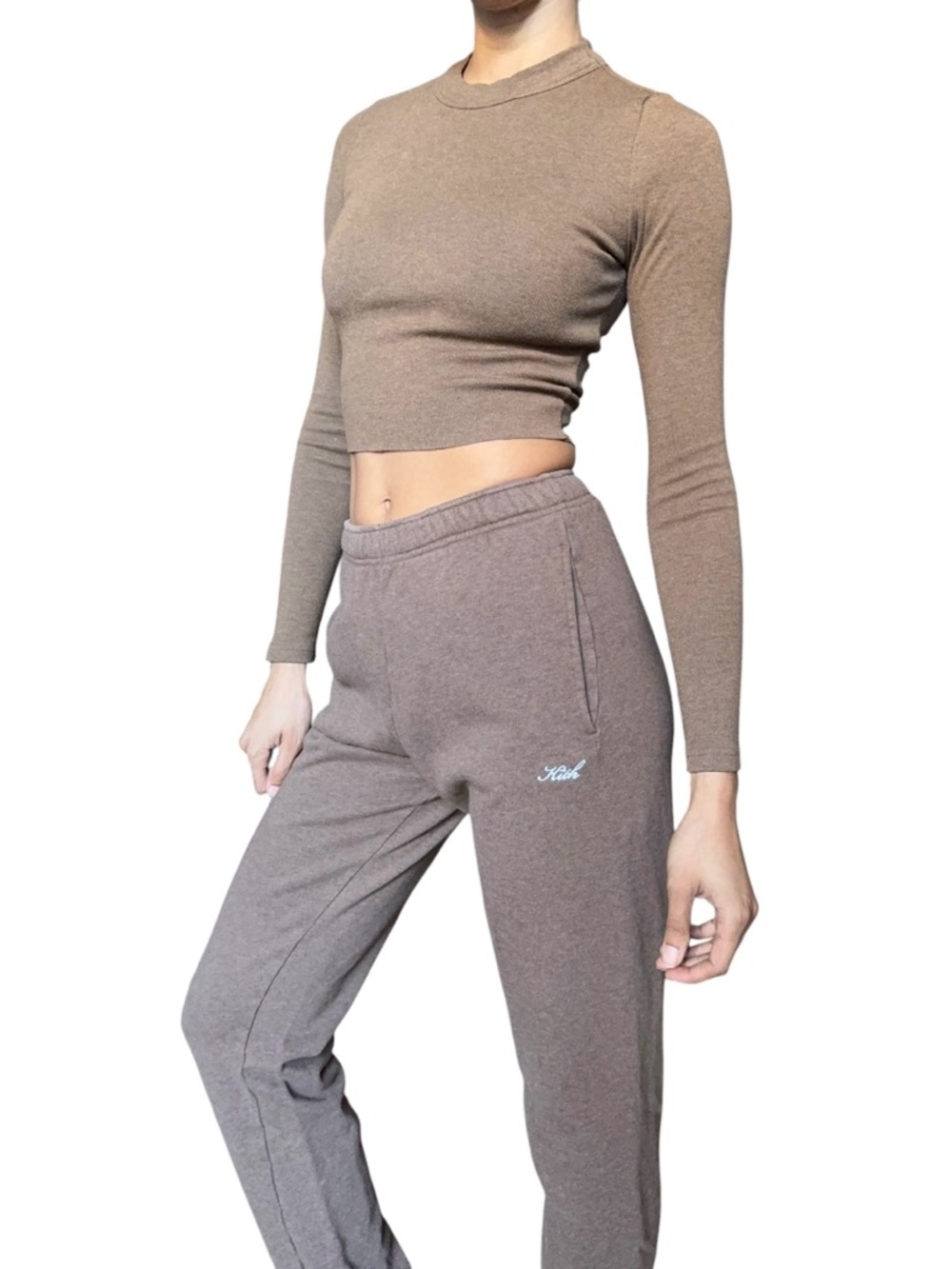 Kith Women 2 Pc Bundle Chocolate Brown LS Top Size S and Jogger Sweatpants Sz XS
